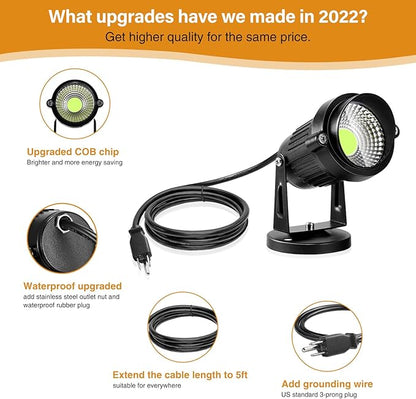 Landscape Lights - 5W 110V Outdoor Spotlight - Waterproof IP65-3000K Cool White LED Landscape Lights - 5ft Cable for Yard Garden Patio Driveway House (Include Spike) (2 Pack)