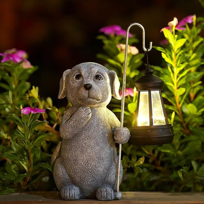 Qeeman Solar Dog for Garden Decor: Weatherproof Resin Statues | Warm Glow Lantern Outdoor Decoractions for Yard Pathway Patio Porch Balcony Front, Gifts for Mom Grandma Lovers