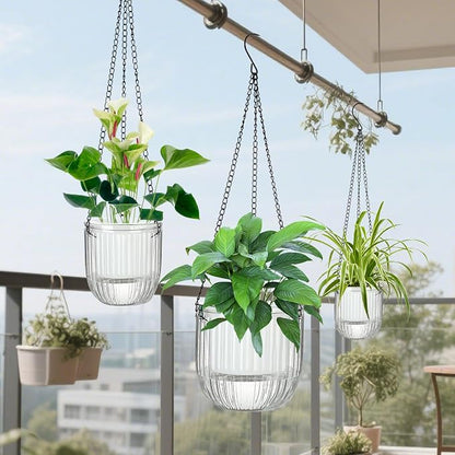 Self-Watering Hanging Planter for Indoor Plants - Easy Care, Long Lasting - Perfect for Herbs, Succulents, and More (White Transparent)