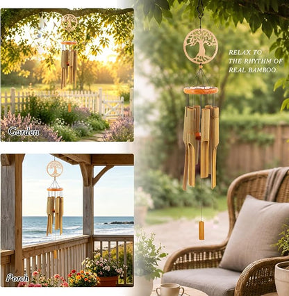 Bamboo Wind Chimes Outdoor,Tree of Life Wooden Wind Chimes for Outside with Melody Deep Tone,36" Classic Zen Garden Windchime for Relaxation, Grace.Home Décor for Patio, Garden or Indoor