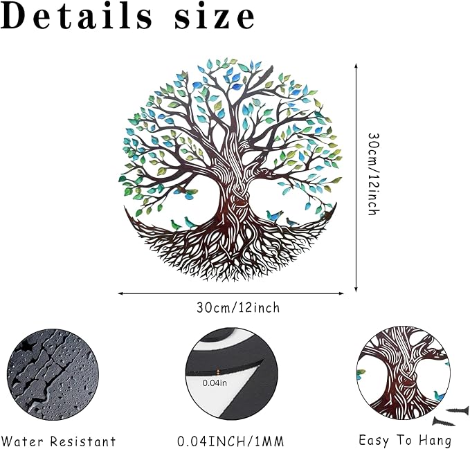 Metal Wall Decor Tree of Life Wall Art Silhouette Outdoor Wall Art for Your Garden Fence Patio Balcony