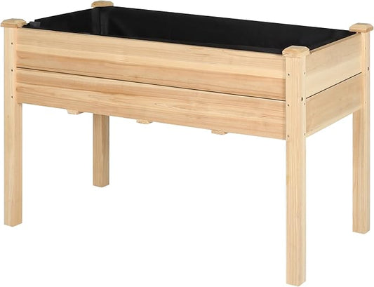Yardenaler 48x24x30in Raised Garden Bed with Legs, Outdoor Elevated Wood Planted Box with Liner & Drainage Hole for Vegetable Flower, Backyard and Patio, Natural