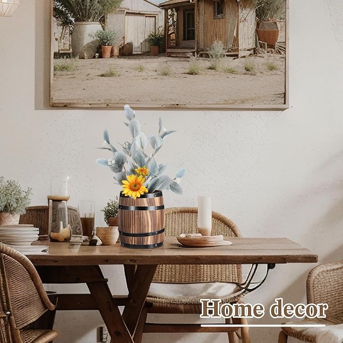 GlikCeil 4 Pcs Wood Wine Barrel Vase Vintage Flower Vase Container Rustic Barrel Planter for Wedding Reception Table Decoration Home Indoor Outdoor Garden Kitchen Party (8 x 6.5 Inch)