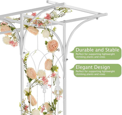 VINGLI Garden Arbor, Arch Archway for Wedding Ceremony Party, Steel Garden Trellis for Plant Climbing, Christmas Garden Decorations Pergola for Garden, Backyard, Lawn (White)