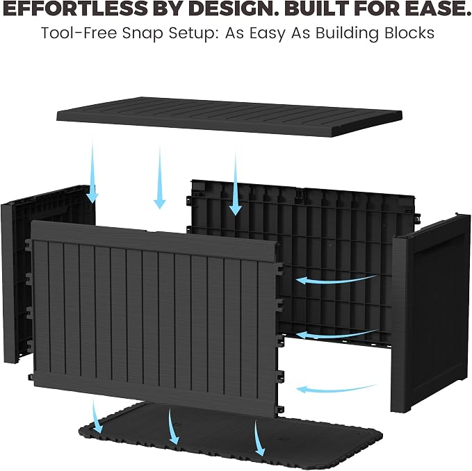 Outdoor Storage Box, 270 Gallon Waterproof Deck Box [Upgraded 3.1], Giant Resin Storage for Large Cushions, Heavy Duty Outside Lockable Bench Seat, Large Backyard Party, Black
