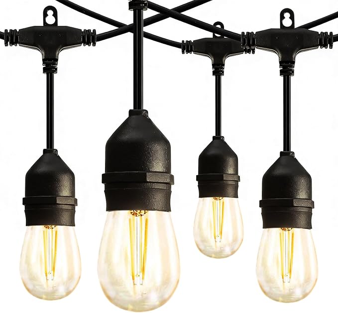 Banord Outdoor String Lights, 48FT Waterproof Patio Lights with 2W Dimmable LED Bulbs, for Outdoor Backyard, Garden, Deck, Porch, Gazebo, Balcony, Camping, Party