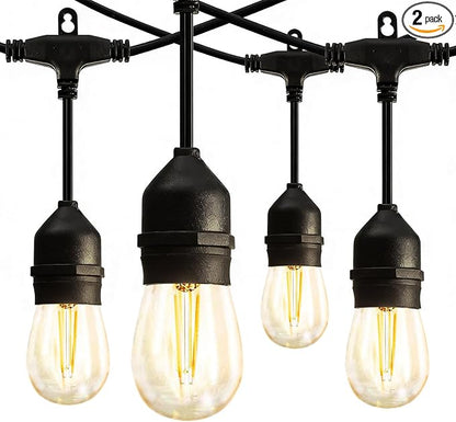 Banord Outdoor String Lights Commercial Grade 96ft Waterproof with 30 S14 Shatterproof Dimmable LED Bulbs, Heavy Duty Hanging Lights for Patio Garden Backyard Decoration, 2W 2x48ft Strands