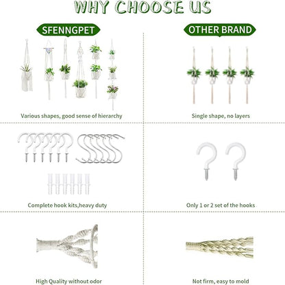 SFENNGPET Macrame Plant Hangers, 6Pack Hanging Planters for Indoor Plants w/ 6 Set Hangers Kit Handmade Macromay Plant Hangers Indoor Flower Pots Holder Stand for Boho Home Décor (POTS NOT Included)