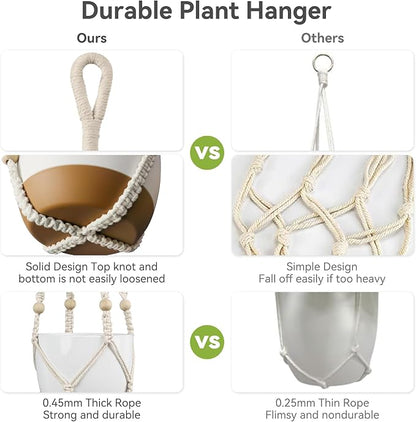 USLAI Macrame Plant Hanger Indoor Outdoor, Fits 4 to 15 Inch Pots, Strong Hanging Planter Holder, Boho Home Decor, 23+29+35 Inch, Ivory (POTS NOT Included)