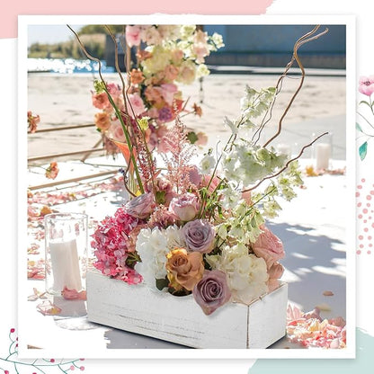 Dandat 12 Set Wood Boxes for Centerpieces 12x4 Inch Rectangle Wooden Planter Box Rustic Wooden Planters with Removable Plastic Liner Floral Foam Blocks for Christmas Wedding Home Garden Decor(White)