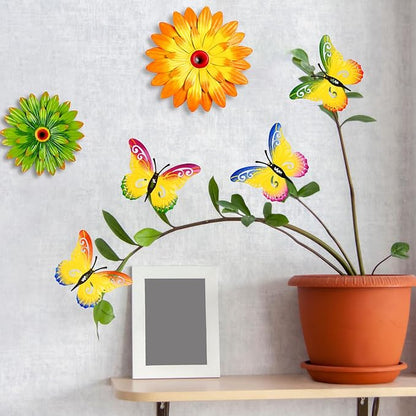 Gisafai 10 Pack Metal Flower Wall Decor Outdoor, 3D Daisy and Butterfly Metal Garden Wall Art, Colorful Fence Decorations for Patio Backyard Balcony Porch, Summer Housewarming Gift(Fashion)