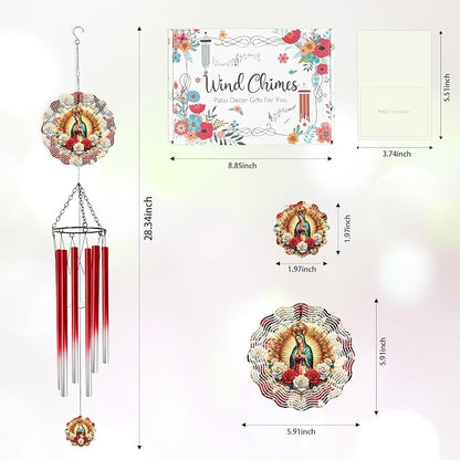 Our Lady of Guadalupe Wind Chimes for Outside with Wind Spinner, Summer Garden Patio Yard Decor, Virgin Mary Religious Wind Chime with Gift Box, Catholic Gifts for Women Mom Grandma