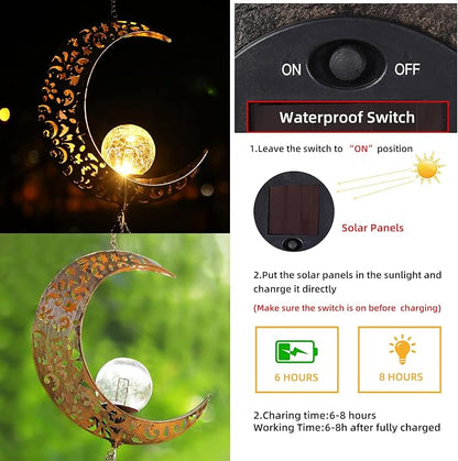 DesGully Solar Wind Chimes, Sun Wind Chime Outdoor Clearance w/Glowing Crackle Glass LED Unique Wind Bells for Outside Waterproof Chimes, Gifts for Her/Him (42" Long Metal Chimes)…