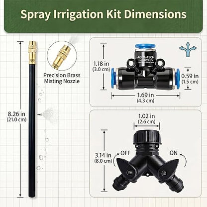 2026-Upgrade 100Ft 1/4" Drip Irrigation System,Garden Watering Kit with 20Pcs 360° Adjustable Copper Nozzles,Automatic Atomizing Sprinkler,DIY for Outdoor,Lawn,Greenhouse,Raised Beds (100FT/20pcs)