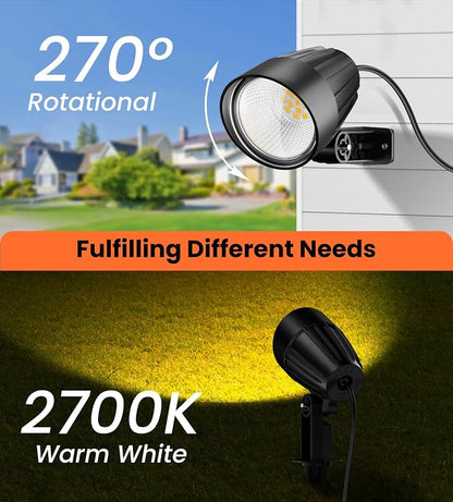 MEIKEE 7W 800lm Low Voltage Landscape Lighting, 12V 24V LED Landscape Lights, 2700K IP66 Waterproof Outdoor Spot Lights with Connectors for Garden Pathway Yard Decoration (8 Pack)