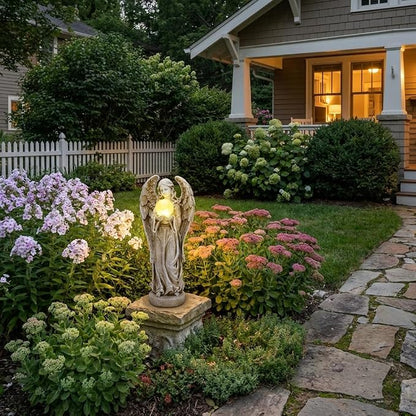 TERESA'S COLLECTIONS Angel Garden Statues with Solar Outdoor Light for Outdoor Decor, Fairy Figurine Resin with Wing & Glass Ball for Garden Decor, Yard Decor Lawn Ornament Gifts for Mom, 7.1"