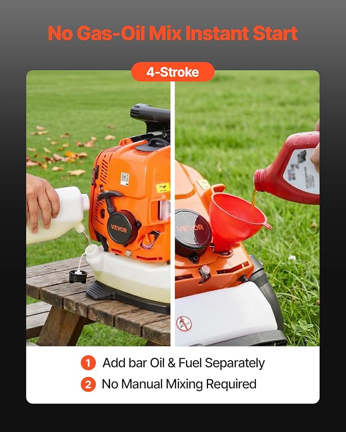 VEVOR Backpack Leaf Blower, 75.6CC 4-Stroke Engine Gas Powered Leaf Blower with 1.8L Fuel Tank, 615 CFM Air Volume, 179 MPH Air Speed, Ideal for Lawn Care, Leaves Cleaning, Yard Debris & Snow Removal | 1.8L Fuel Tank, 615 CFM Air Volume, 179 MPH Air Sp...