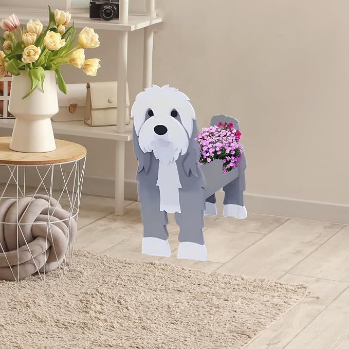 Baba Collie Dog Planter Pots, 9.45 x 5.98x 13.54 Inches | Dog Flower Pot, Cute Animal Shaped Plant Pot, Gifts for Women & Pet Lovers, Indoor Outdoor Garden Home Office Decor