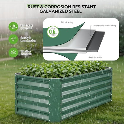 4×2×1.4ft Galvanized Raised Garden Bed Kit, Metal Planter Boxes Outdoor, High Raised Beds for Vegetables, Fruits, and Flowers - LotusGreen