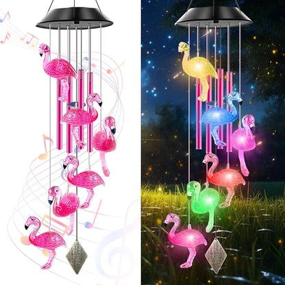 Solar Flamingo Wind Chimes for Outside with 4 Music Aluminum Tubes | Best Gifts for Mom Grandma Women Wife Aunt Sister, Solar Lights Outdoor Wind Chimes, Garden Yard Decor