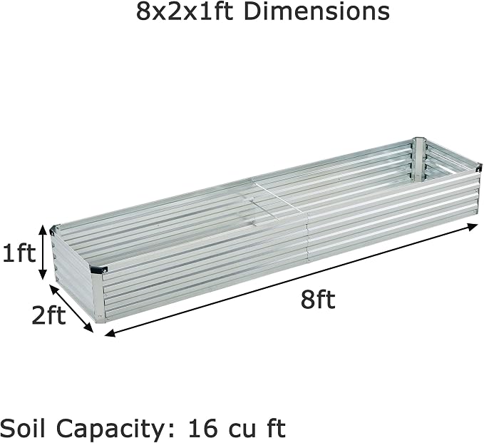 Foxlang 8x2x1ft(2 Pack) Galvanized Raised Garden Bed,Outdoor Planter Box Metal Patio Kit Planting Bed for Vegetables Flowers Herb,Silver
