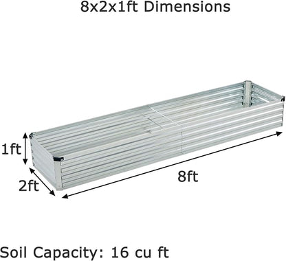 Foxlang 8x2x1ft(2 Pack) Galvanized Raised Garden Bed,Outdoor Planter Box Metal Patio Kit Planting Bed for Vegetables Flowers Herb,Silver