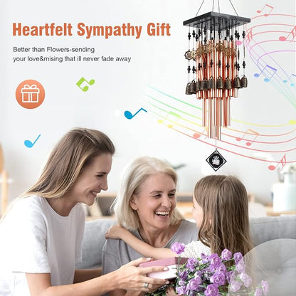 Wind Chimes for Outside, 30" Memorial Wind Chimes with 28 Pieces Tubes and 16 Copper Bell for Garden, Patio,Window Hanging Decoration, Bronze Memorial Sympathy Gifts for Mom