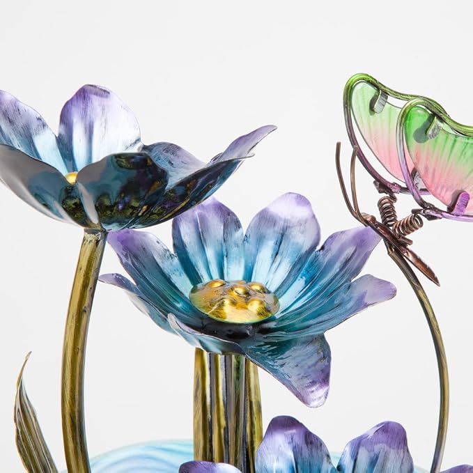 Bits and Pieces - Iridescent Glass Butterfly Fountain Sculpture – Indoor Home Décor - Zen Water Fountain - Desk or Tabletop Accessories - 12" Tall Multicolor