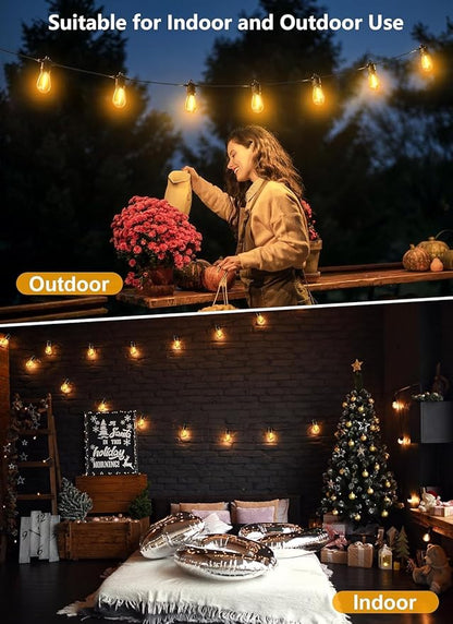 Brightown Outdoor String Lights, 50FT 15 Bulbs Shatterproof Patio Lights, IP65 Waterproof Dimmable Hanging Connectable LED Outdoor Lights for Backyard, Bistro, Porch, Deck, Balcony