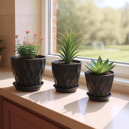 Plant Pots, Plastic Flower Pots for Indoor & Outdoor Plants, Planters with Drainage Holes and Saucer, Garden Pot for Plants (Black 7/6.5/6/5.5/5/4.5/4 inch)