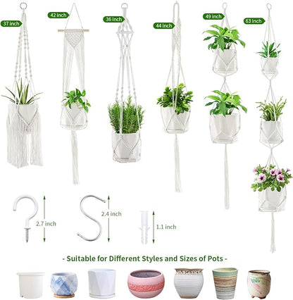 SFENNGPET Macrame Plant Hangers, 6Pack Hanging Planters for Indoor Plants w/ 6 Set Hangers Kit Handmade Macromay Plant Hangers Indoor Flower Pots Holder Stand for Boho Home Décor (POTS NOT Included)