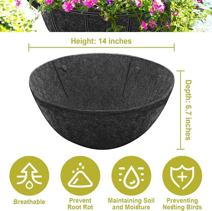 Riare 8 Pack 14 Inch Round Fabric Planter Basket Liner- Hanging Basket Liners Replacement Coco Fiber Liner Alternative for Hanging Basket Flowers (Prevent Birds from Nesting)