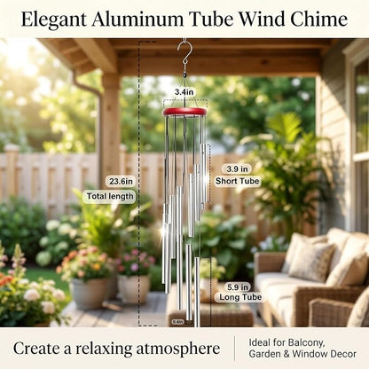 Outdoor Wind Chimes for Outside with 12 Aluminum Tubes for Garden Patio Balcony and Home Decor (Silver)