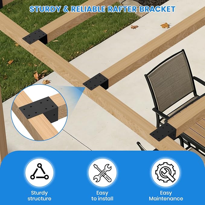 8 Pcs pergola Brackets 4x4(Actual Size 3.6'' x 3.6''), 4x4 pergola Bracket kit for Wood Post, Black Powder-Coated, Post Top Rafter Brackets or Gazebo,Log Cabins, Sunroom and Deck Railing Brackets