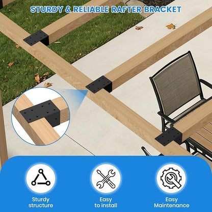 8 Pcs pergola Brackets 4x4(Actual Size 3.6'' x 3.6''), 4x4 pergola Bracket kit for Wood Post, Black Powder-Coated, Post Top Rafter Brackets or Gazebo,Log Cabins, Sunroom and Deck Railing Brackets
