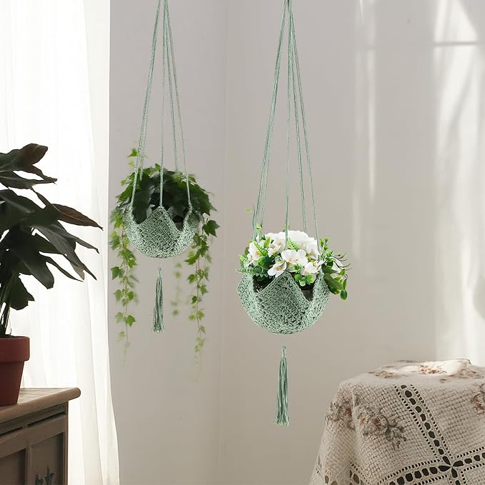 Shappy 2 Pack Boho Macrame Plant Hanger, Large Hanging Planter Plant Holder Pot Hanger Hanging Basket Wall Planters, Plants Lover Gift for Indoor Garden (Classic,Sage Green)