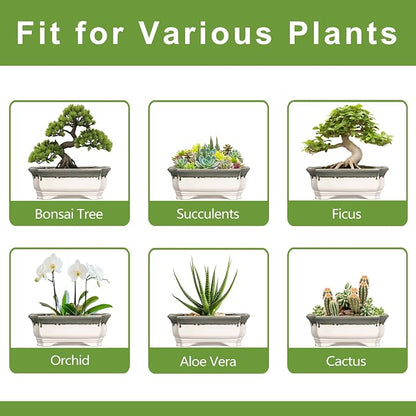 Bonsai Tree Pots 13.7 Inch - Ceramic Succulent Pots for Indoor Outdoor Plants, Bonsai Planter with Drainage Hole, Shallow Plant Pot, Home Decor, Gifts for Men Women, Rectangular Beige-Grey