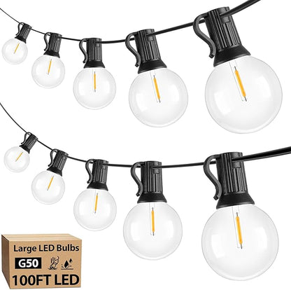 Bosceos 100ft Outdoor G50 LED Globe String Lights Dimmable Waterproof Shatterproof Light Strings with 52 Bulbs Connectable Commercial Hanging Lights for Christmas Patio House Backyard Balcony Party