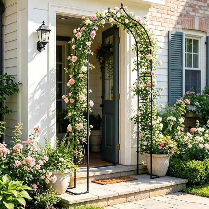 Metal Garden Arbors 93" Thickened Arch Trellis for Climbing Plants | Outdoor Arbor with Base Rustproof Metal Frame Trellises Yard Entrance Wedding Arched Backdrop Stand Party Event Decoration