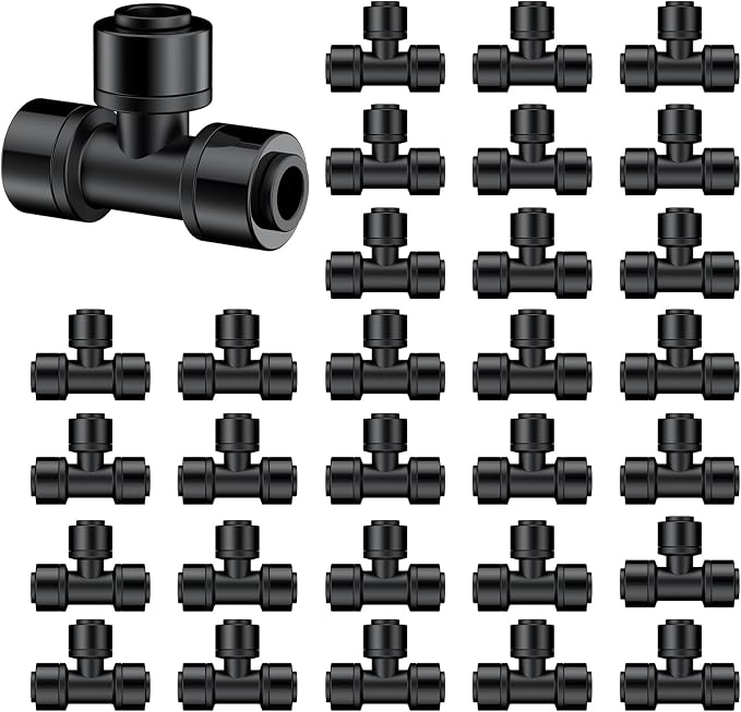 Pawfly 30 Pack Quick Connect 1/4" Drip Irrigation Tee Connectors, Push-to-Connect Drip Irrigation Tee Fittings for 1/4 Inch Irrigation Tubing & Sprinklers, Anti-Leak Drip Irrigation System Parts