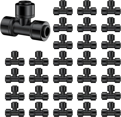 Pawfly 30 Pack Quick Connect 1/4" Drip Irrigation Tee Connectors, Push-to-Connect Drip Irrigation Tee Fittings for 1/4 Inch Irrigation Tubing & Sprinklers, Anti-Leak Drip Irrigation System Parts