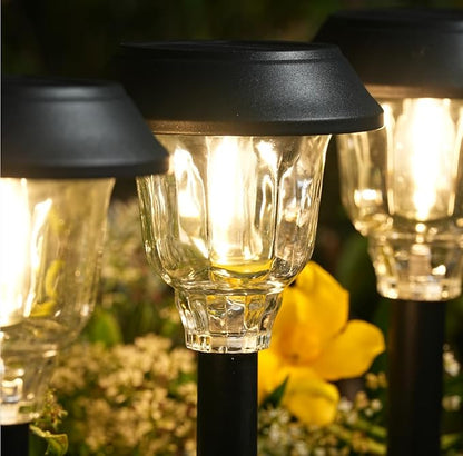 Solar Lights Outdoor Waterproof, 6 Pack Metal Glass Solar Pathway Lights Outdoor, Bright LED Outdoor Solar Lights for Yard Garden Path Walkway