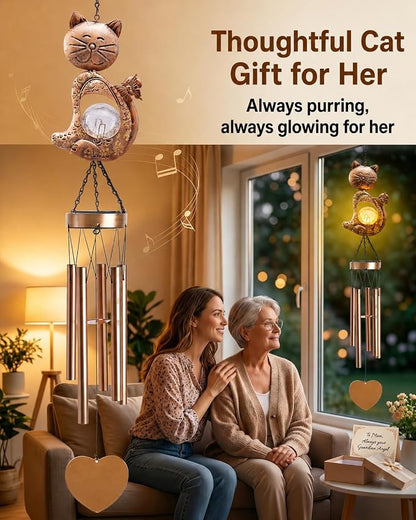 Nacome Cat Wind Chimes Outdoor Indoor: Weatherproof Metal Outdoor Decor Easy Hanging for Garden Patio Tree Window - Melodious Mother's Day Birthday Gifts for Mom Women Mom Grandma Her Wife