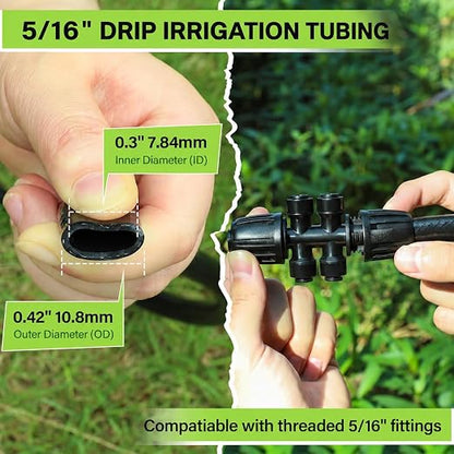 Bonviee 50FT 5/16 Inch Mainline Tubing with 6-Way Couplers, 4-Pack | Compact Mainline Kit for DIY Irrigation. Four Push-to-Connect 6-Way Couplers Help Create Branches in Raised Beds and Gardens.