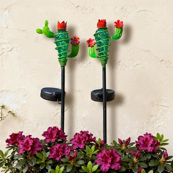 Viveta 2Pack Garden Solar Lights - Cactus Solar Figurine Lights Stake | Waterproof Outdoor Decor for Pathway, Patio，Lawn