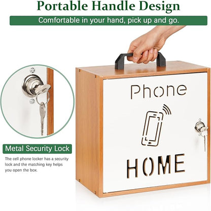 Echaprey Cell Phone Holder Classroom Adjustable 33 Slots Pocket Chart Wooden Cell Phone Storage Cabinet with Handle and Lock Desktop Cell Phone Holder for Classroom Office (Cherry)