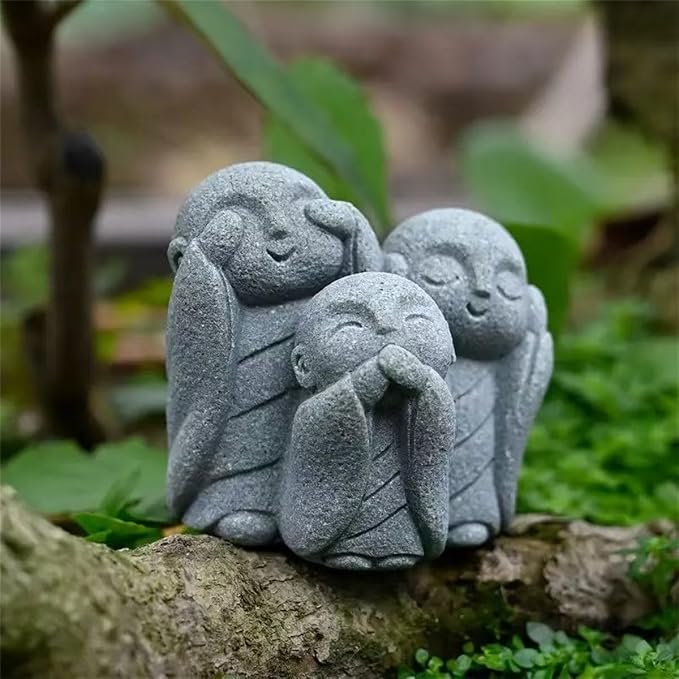 livelyfish Japanese Aquarium Monk Statue Zen Buddha Statues Asian Sandstone Sculpture for Wealth Good Luck Home Fish Tank Decor, F