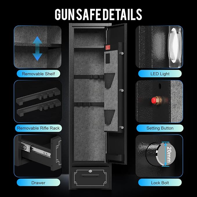 KAER 5-6 Gun Safe,Gun Safes for Rifle and Pistols,No Assembly Gun Cabinets,Rifle Safe,GunSafes for Rifle and Shotguns,Gun Safes & Cabinets with Drawer,Indoor Gun Rack,Removable Shelf (L)