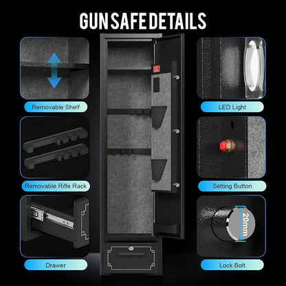KAER 5-6 Gun Safe,Gun Safes for Rifle and Pistols,No Assembly Gun Cabinets,Rifle Safe,GunSafes for Rifle and Shotguns,Gun Safes & Cabinets with Drawer,Indoor Gun Rack,Removable Shelf (L)