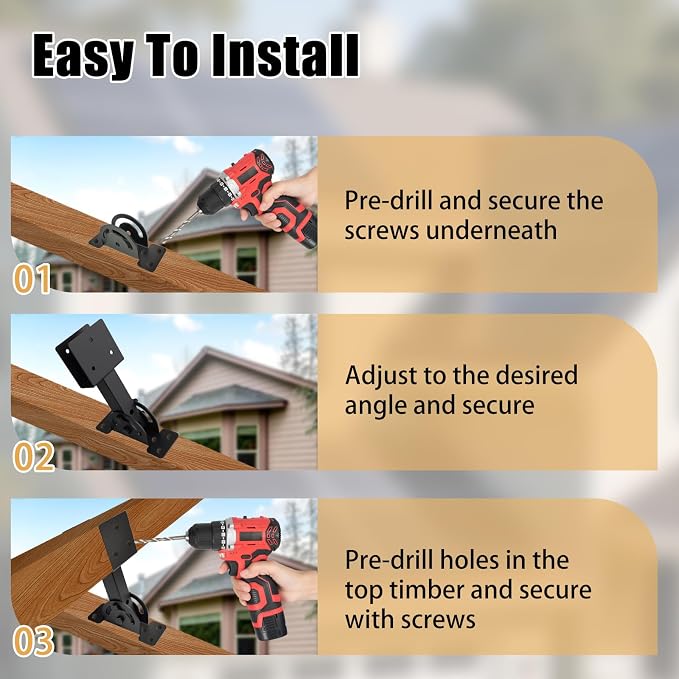 2x4 Heavy Duty Roof Riser Brackets Kit 2 Pcs, Adjustable Angle Pergola Support Brackets Black Powder-Coated Patio Roof Lift Brackets Suitable for Patio Gazebos/Pergolas